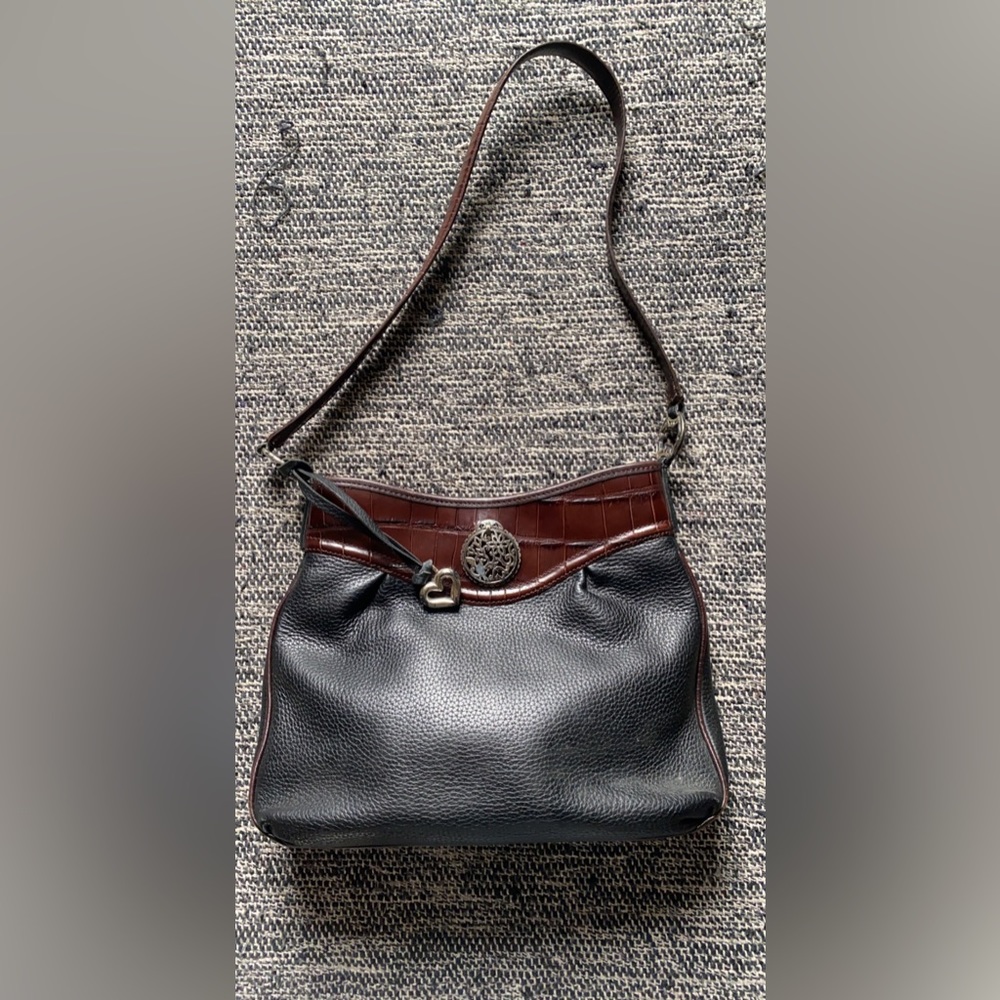 BEAUTIFUL BRIGHTON classic Bag Black Leather Brown Croc Peyton Style Vintage - Picture 6 of 8